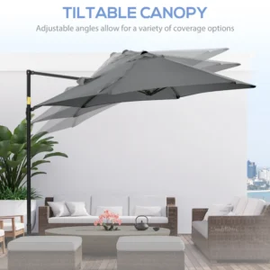 Outsunny Garden Parasol με περιστροφή 360° και πολυεστερικό κουβούκλιο, Ø256 x 245 cm, σκούρο γκρι 84D-209V00CG - Image 3