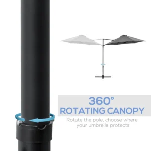 Outsunny Garden Parasol με περιστροφή 360° και πολυεστερικό κουβούκλιο, Ø256 x 245 cm, σκούρο γκρι 84D-209V00CG - Image 4
