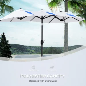 Outsunny Διπλή ανακλινόμενη ομπρέλα κήπου με άνοιγμα μανιβέλας, 285x147x227cm, Λευκό 84D-217V00CW - Image 5