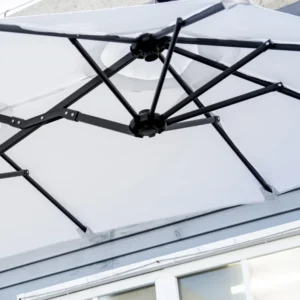 Outsunny Διπλή ανακλινόμενη ομπρέλα κήπου με άνοιγμα μανιβέλας, 285x147x227cm, Λευκό 84D-217V00CW - Image 7