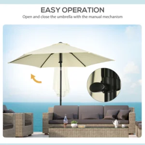 Outsunny Garden Parasol από πολυεστέρα και μέταλλο με ανακλινόμενο κουβούκλιο 45°, Ø262x243 cm 84D-233V00BG - Image 3