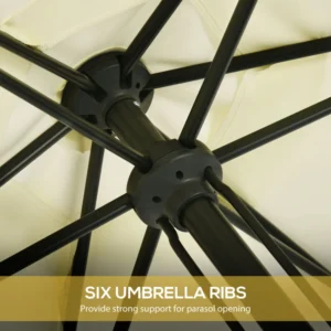 Outsunny Garden Parasol από πολυεστέρα και μέταλλο με ανακλινόμενο κουβούκλιο 45°, Ø262x243 cm 84D-233V00BG - Image 5