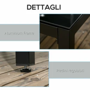 Outsunny Ορθογώνιο Τραπέζι Κήπου για 8 Άτομα από Αλουμίνιο και Γυαλί, 180x80x72cm, Μαύρο 84G-098V00BK - Image 3