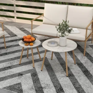 Outsunny Garden Lounge με καναπέ, 2 πολυθρόνες και 2 τραπέζια σαλονιού Bamboo Effect με μαξιλάρια, καφέ 84G-272V00BN - Image 5