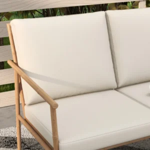 Outsunny Garden Lounge με καναπέ, 2 πολυθρόνες και 2 τραπέζια σαλονιού Bamboo Effect με μαξιλάρια, καφέ 84G-272V00BN - Image 6