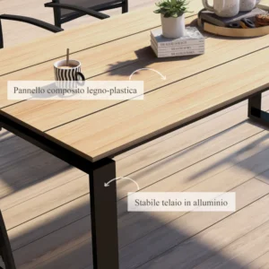 Ορθογώνιο Τραπέζι Κήπου από Αλουμίνιο με Σφιχτά Κορυφή για 6-8 Άτομα, 180x90x74cm, Δρυς 84G-360V00AK - Image 4