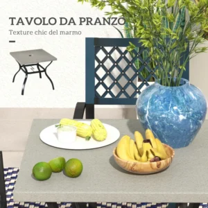 Outsunny Σετ κήπου με 4 στοιβαζόμενες καρέκλες και τετράγωνο τραπέζι με εφέ μαρμάρου, γκρι 84G-444V00LG - Image 4