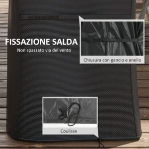 Ορθογώνιο κάλυμμα μπάρμπεκιου από ύφασμα Oxford με λουράκι και κλείσιμο, 124x61x91 cm, μαύρο 84G-465V00BK - Image 3