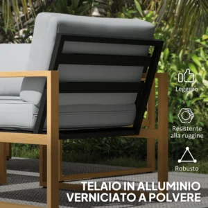 Outsunny Σετ Κήπου 4 Τεμαχίων με 2 Πολυθρόνες, Καναπέ και Τραπεζάκι, από Αλουμίνιο και Ίνες, Γκρι και Ξύλινο Χρώμα 84G-831V00GY - Image 6