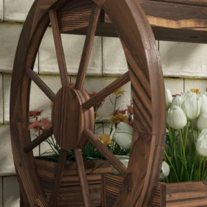 Outsunny Ξύλινη Ζαρντινιέρα εξωτερικού χώρου 2 επιπέδων με 3 γλάστρες και ρόδες Country Style Wagon, 64x54x60cm 84H-030V00TN - Image 7