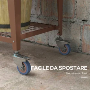 Outsunny Raised Planter με Μίνι Θερμοκήπιο για Φυτά, Τροχούς και Ράφι, 80x40x120cm, Καφέ 84H-034V00BN - Image 4