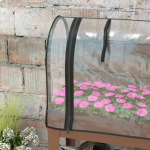 Outsunny Raised Planter με Μίνι Θερμοκήπιο για Φυτά, Τροχούς και Ράφι, 80x40x120cm, Καφέ 84H-034V00BN - Image 7