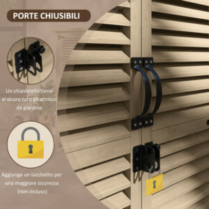 Ντουλάπα αποθήκευσης εξωτερικού χώρου με 2 ράφια με μανταλάκια, σε ξύλο ελάτης, 75x50x111/118 cm 84H-079V00ND - Image 5