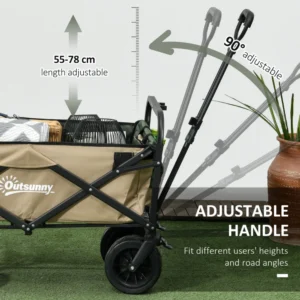 Τρόλεϊ κήπου Outsunny 110L με τηλεσκοπική λαβή και ανοιγόμενο πάτο από χάλυβα και ύφασμα Oxford, Χακί 84H-128V00KK - Image 3