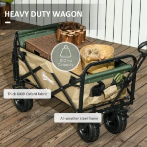 Τρόλεϊ κήπου Outsunny 110L με τηλεσκοπική λαβή και ανοιγόμενο πάτο από χάλυβα και ύφασμα Oxford, Χακί 84H-128V00KK - Image 6