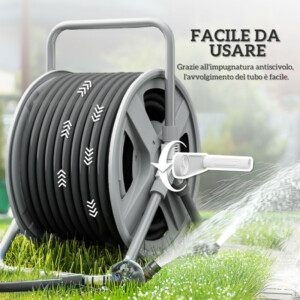 Outsunny Τροχήλατος Σωλήνας Κήπου Τοίχου και Αυτοστήριξης για 40μ Σωλήνα με Μανιβέλα Γκρι 84H-137V00LG - Image 5