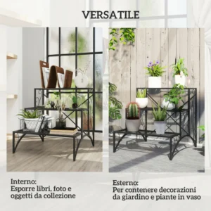 Outsunny  Ράφι Φυτών 3 Επιπέδων σε Σκάλα για Εσωτερικό και Εξωτερικό Χώρο από Μέταλλο, 60x60x60 εκ., Μαύρο  84H-151V00BK - Image 6