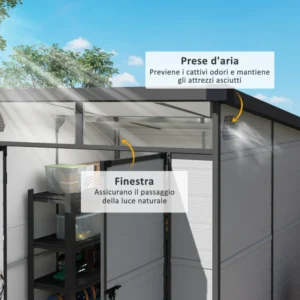 Outsunny Πλαστική Αποθήκη Κήπου για Εργαλεία με Παράθυρα, Αεραγωγούς και Κλείδωμα, 1.9x1.9 μ, Ανοιχτό Γκρι 84H-351V00LG - Image 4