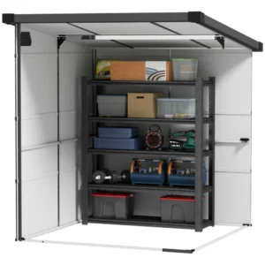 Outsunny Πλαστική Αποθήκη Κήπου για Εργαλεία με Παράθυρα, Αεραγωγούς και Κλείδωμα, 1.9x1.9 μ, Ανοιχτό Γκρι 84H-351V00LG - Image 7