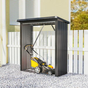 Outsunny Αποθήκη Καυσόξυλων Εξωτερικού Χώρου από Ατσάλι, Με Ανασηκωμένη Βάση και Κεκλιμένη Οροφή, 150x66.5x150 εκ., Σκούρο Γκρι 84H-422V00CG - Image 6