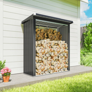 Outsunny Αποθήκη Καυσόξυλων Εξωτερικού Χώρου από Ατσάλι, Με Ανασηκωμένη Βάση και Κεκλιμένη Οροφή, 150x66.5x150 εκ., Σκούρο Γκρι 84H-422V00CG - Image 7