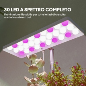 Outsunny Λάμπα για Φυτά με 30 LED Φώτα και 3 Γλάστρες, Χρονοδιακόπτη και Ρυθμιζόμενο Φωτισμό, 31.8x13.4x18.6-35.6 εκ., Λευκό 84H-425V90WT - Image 4