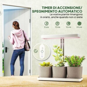 Outsunny Λάμπα για Φυτά με 42 LED Φώτα, 3 Γλάστρες, Χρονοδιακόπτη και Ρυθμιζόμενο Φωτισμό, 45x18.8x47.8 εκ., Λευκό 84H-426V90WT - Image 5