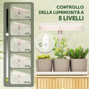 Outsunny Λάμπα για Φυτά με 42 LED Φώτα, 3 Γλάστρες, Χρονοδιακόπτη και Ρυθμιζόμενο Φωτισμό, 45x18.8x47.8 εκ., Λευκό 84H-426V90WT - Image 6