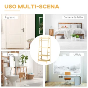 Ξύλινη κρεμάστρα μπαμπού HOMCOM Επιδαπέδιο με Ράφια, 70x42x164cm, Χρώμα Ξύλου 850-160 - Image 5