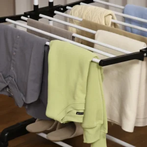 HOMCOM 4-επίπεδα πτυσσόμενα ρούχα Airer με περιστρεφόμενα φτερά και 4 ρόδες, σε ατσάλι και PP, 73x64x177 cm, Μαύρο 850-208V00BK - Image 6