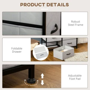 Συρταριέρα HOMCOM 6 αφαιρούμενα συρτάρια από ύφασμα, βιομηχανικό στυλ ξύλου και χάλυβα, 80x30x62,5 cm 850-268V00GY - Image 4