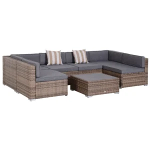 Outsunny 7 τεμαχίων Rattan Garden Lounge με τραπεζάκι σαλονιού και αρθρωτό καναπέ με μαξιλάρια, γκρι 860-020V03 - Image 8