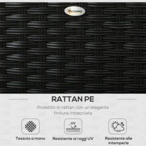 Σετ σαλονιού Outsunny Garden με 2 πολυθρόνες και 2 υποπόδια PE Rattan, Γυάλινο Τραπεζάκι σαλονιού, Μαύρο 860-277V00BK - Image 3