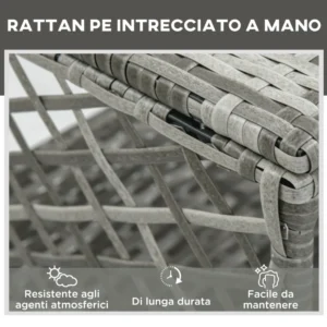 Έπιπλα κήπου Outsunny, Σετ Rattan με ρυθμιζόμενη ξαπλώστρα κήπου και τραπεζάκι σαλονιού 2 επιπέδων 862-054GY - Image 4