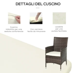 Outsunny Σετ Πολυθρόνες Κήπου σε Rattan με Τραπεζάκι Σαλονιού, Καφέ 863-027BN - Image 3