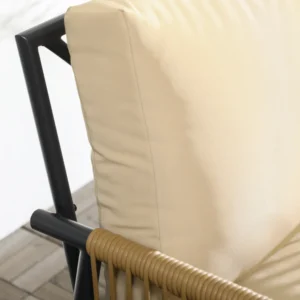 Σετ κήπου Rattan με 2 πολυθρόνες με μαξιλάρια και στρογγυλό γυάλινο τραπέζι, μπεζ 863-132V00BG - Image 6