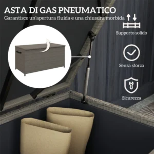 Outsunny Εξωτερικό μπαούλο 184L από PE Rattan με ρόδες και αδιάβροχη εσωτερική επένδυση, 102x52x52 cm, Γκρι 865-023V00GY - Image 4