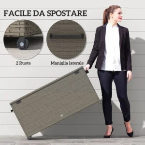Outsunny Εξωτερικό μπαούλο 184L από PE Rattan με ρόδες και αδιάβροχη εσωτερική επένδυση, 102x52x52 cm, Γκρι 865-023V00GY - Image 5