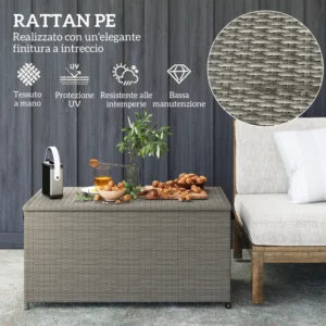 Outsunny Εξωτερικό μπαούλο 184L από PE Rattan με ρόδες και αδιάβροχη εσωτερική επένδυση, 102x52x52 cm, Γκρι 865-023V00GY - Image 6