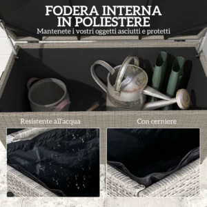 Outsunny Εξωτερικό μπαούλο 184L από PE Rattan με ρόδες και αδιάβροχη εσωτερική επένδυση, 102x52x52 cm, Γκρι 865-023V00GY - Image 7