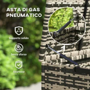 Outsunny Εξωτερικό μπαούλο 350L με 2 επίπεδα και αεροπίστονα, από PE Rattan και ατσάλι, 118x57x69 cm, Γκρι 865-031V00GG - Image 4