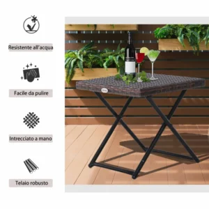 Τραπεζάκι σαλονιού Outsunny πτυσσόμενο κήπου από συνθετικό ρατάν και καφέ ατσάλι 867-034 - Image 4