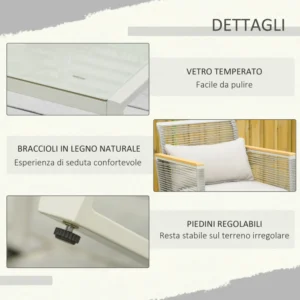 Outsunny σετ κήπου 4 τεμαχίων σε PE Rattan με 2 πολυθρόνες, καναπέ και τραπεζάκι σαλονιού σε γκρι Tempered Glass 867-100 - Image 4