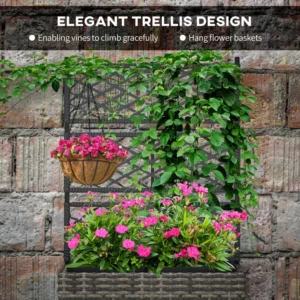 Outsunny Planter με πλέγμα για αναρρίχηση με 2 γλάστρες από ατσάλι και PE Rattan, 57x30x107cm, Γκρι 867-187V00GG - Image 4