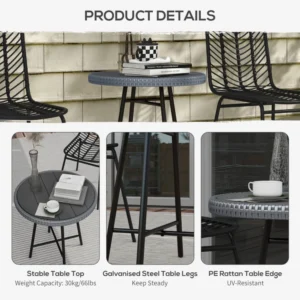 Τραπεζάκι Σαλονιού Outsunny Μοντέρνο Κήπου με Ξύλινη Πλαστική Επιφάνεια, σε Rattan και Ατσάλι, 50x50x55 cm, Γκρι και Μαύρο 867-192V00GY - Image 4