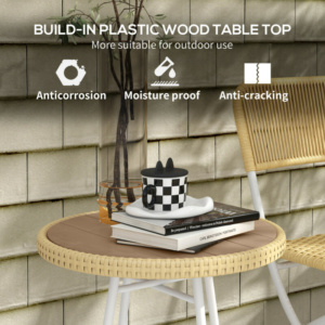 Τραπεζάκι σαλονιού Outsunny Modern Garden σε Rattan and Steel, 50x50x55 cm, μαύρο και ξύλο 867-192V00ND - Image 3