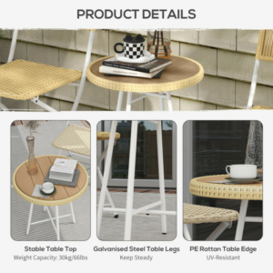 Τραπεζάκι σαλονιού Outsunny Modern Garden σε Rattan and Steel, 50x50x55 cm, μαύρο και ξύλο 867-192V00ND - Image 4