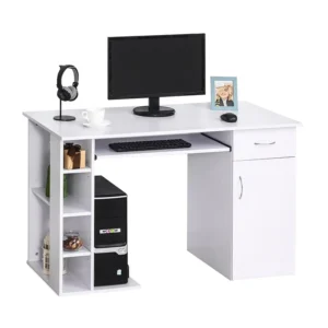 Ξύλινο Γραφείο με Θέση για Υπολογιστή και Πληκτρολόγιο 120 x 60 x 74 cm HOMCOM 920-012V01WT - Image 7