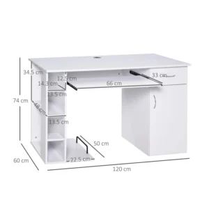 Ξύλινο Γραφείο με Θέση για Υπολογιστή και Πληκτρολόγιο 120 x 60 x 74 cm HOMCOM 920-012V01WT - Image 9