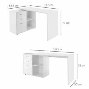 Γωνιακό γραφείο HOMCOM για υπολογιστή γραφείου με λευκό συρτάρι 920-037WT - Image 2
